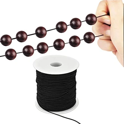 Image of PERFETSELL Elastic Cord for Jewellery Making, 1mm String Band Round Beading Thread Sewing, Stretch Fabric Crafting Rope Black Craft Strap Bracelet Beading, 100 Meters