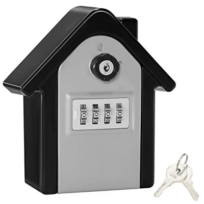 Image of WACCET Key Lock Box, Extra Large Safe Outdoor Capacity Box Wall Mounted Storage with 4 Digit Combination &amp; Emergency for Indoor (Silver)