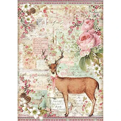 Image of Stamperia INTL Rice Paper Christmas Deer, Mutli Coloured, A4