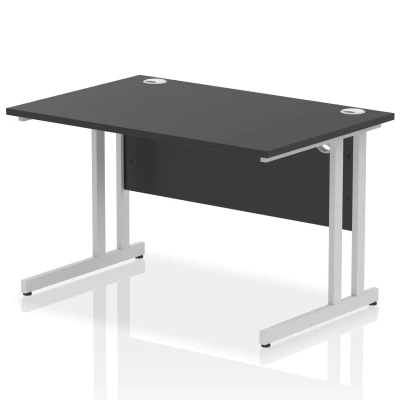 Image of Impulse 1200x800mm Straight Desk Black Top Silver Cantilever Leg