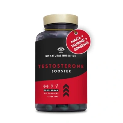 Image of Testosterone Supplements for Men. Contributes to Normal Testo Levels Maca, Fenugreek, Ginseng, B6, Taurine, Zinc, Black Pepper Muscle &amp; Energy Booster. 90 Capsules. Vegan N2 Natural Nutrition