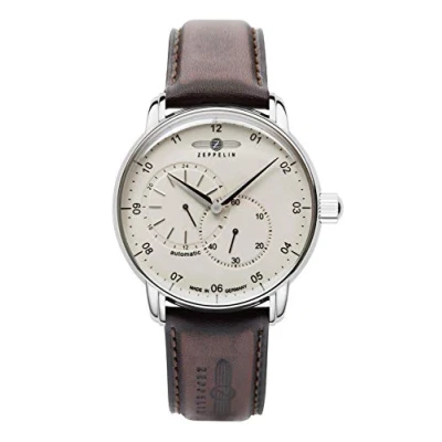 Image of Zeppelin 8662 Men&#039;s Watch with Leather Strap New Captain&#039;s Line Series Automatic 24 Hour Display, silver, One Size