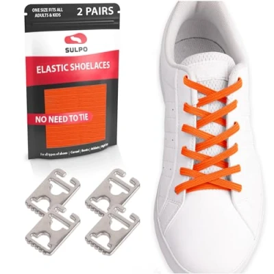 Image of SULPO 2 pairs Elastic laces with metal tip without ties No tie shoe adult and kids for trainers, sneakers, work sports shoes One Size Adjustable