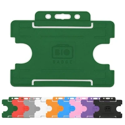 Image of 10x Green Single Sided Rigid Slide in Open Faced ID Card Holders Horizontal/Landscape Identity Plastic Holder Holds a 86mm 54mm cr80 Credit Sized PCL Media ltd