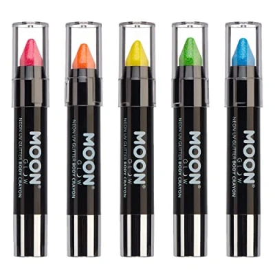 Image of Moon Glow Neon UV Glitter Face Paint Stick / Body Crayon makeup for the &amp; Glows brightly under lighting (Set of 5)
