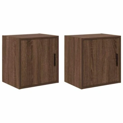 Image of vidaXL Garage Wall Cabinets 2 Pieces Brown Oak Engineered Wood Storage Cupboards 60x30x41 cm Perfect for Garage, Workshop, Office, Utility Room