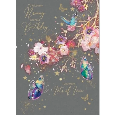 Image of Cherry Orchard Nanny Birthday Card from the Grace Range complete with Gold Envelope and Foil Detailing