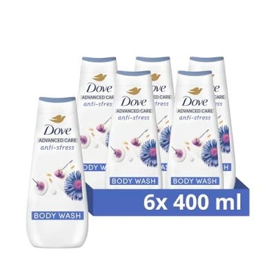 Image of Dove Advanced Care Anti Stress Body Wash Cleanser with chamomile &amp; oat milk for instantly lotion soft skin 6x 400 ml
