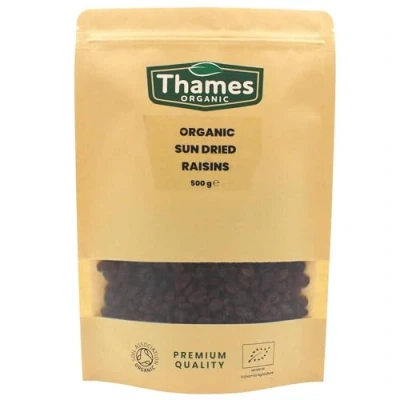 Image of Organic Raisins Sun Dried, Unsweetened, Unsulphured, Raw, Vegan, GMO Free, Certified No Additives or Preservatives Nutritious and Delicious Thames 500g