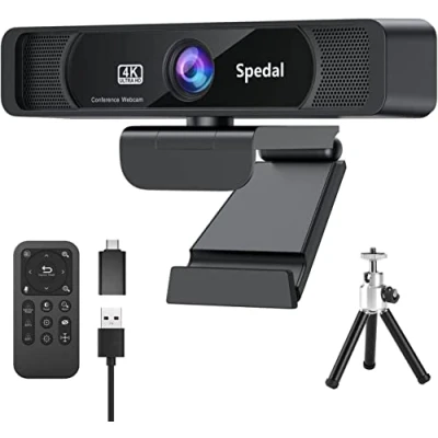 Image of Spedal 4K Webcam with Microphone and Tripod, 120 Wide Angle Remote Software Control, 4X Zoom, Streaming HD Web camera for PC Mac Conferencing, Compatible Skype Zoom Facetime