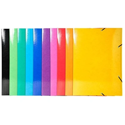 Image of Exacompta Ref 59829E Iderama Collection Elasticated 3 Flap Folder Suitable for A3 Documents, 590gsm Glossy Coated Pressboard, FSC Certified Assorted Colours (Pack of 10)