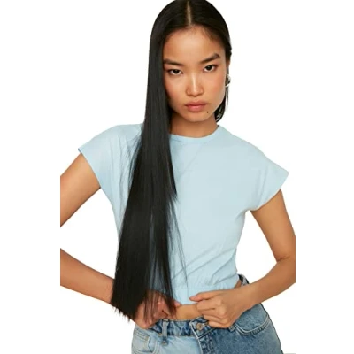 Image of Trendyol Women Fitted Basic Crew Neck Knit Blouse Light Blue