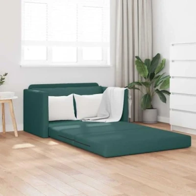 Image of vidaXL Floor Sofa Bed 2 in 1 Dark Green 124x71x78 cm Fabric