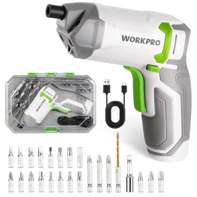 Image of WORKPRO Powerful 3.6V Cordless Eccentric Electric Screwdriver Set with 240 RPM 7Nm High Torque Motor Versatile Mini Drill 24 Piece Bit Perfect for DIY Projects and Home Repairs