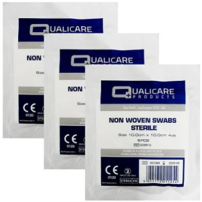 Image of Qualicare None Woven 4PLY Sterile Gauze Medical Swabs Single Pack, 10cm x Sqaure 3 Pack (15 Swabs)