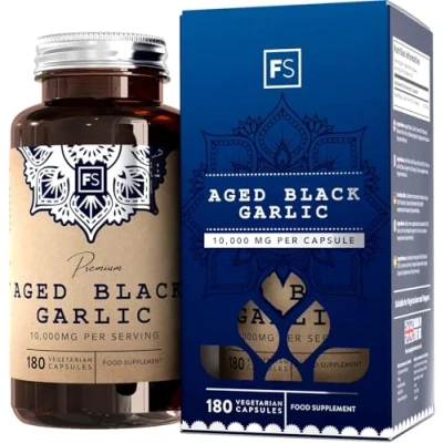 Image of FS Garlic Capsules 180 Odourless 10,000mg Aged Extract per Serving Black Supplement High Strength Non GMO, Gluten &amp; Allergen Free Made in The UK