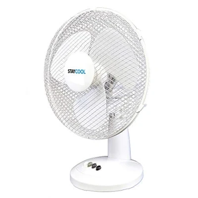 Image of STAYCOOL 16in / 40cm Desk Fan 3 Speed Settings 90 Degree Oscillation/Adjustable Vertical Tilt 50w Mesh Safety Grill/Quiet Motor/Low Noise/Table F1021WH White