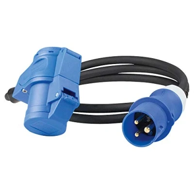 Image of as Schwabe Camping Extension Cable 1.5 m 230 V / 16 A 3 Pin Motorhome CEE Plug &amp; Angle Coupling + Earthing Contact Socket with Hinged Lid IP44, 61482