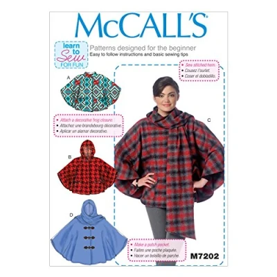 Image of Mccall&#039;s Patterns 7202, Misses Ponchos,Sizes (16 18) (20 22) (24 26), Wool, Multi Colour, ZZ (LRG XLG XXL)