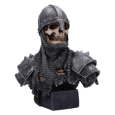 Image of Nemesis Now Into the Knight Bust 19cm, Resin, Silver, Skeleton Bust, Medieval History Statue, Cast in Finest Expertly Hand Painted