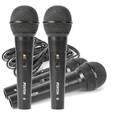 Image of Set of 4 QTX Black Dynamic Cardoid Disco DJ Karaoke Microphone PA Recording Mic