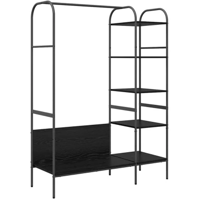 Image of vidaXL Clothes Rack with Shelves Black Oak 120x44x160 cm Engineered Wood