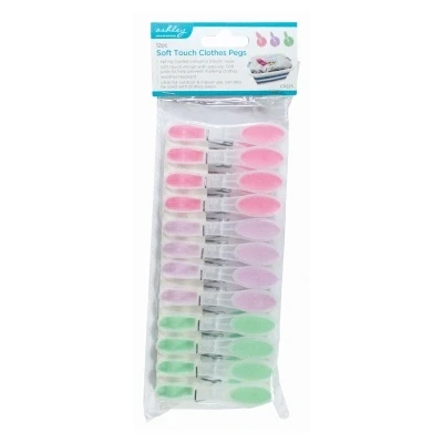 Image of Multi Plastic Soft Touch Clothes Pegs Pack of 12 By Ashley