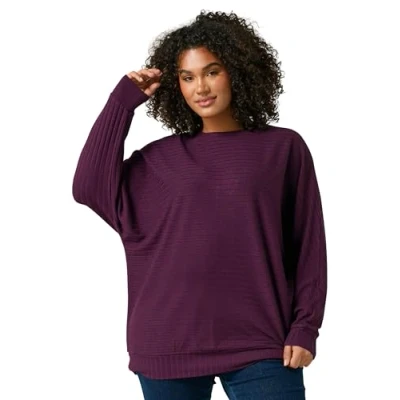 Image of EVANS Curve Burgundy Ribbed Soft Touch Jumper Women&#039;s Plus Size