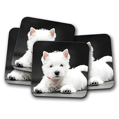 Image of 4 Set West Highland Terrier Puppy Coaster Westie Dog Cute White #15223