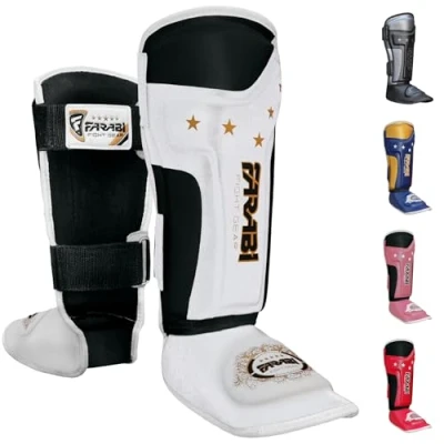 Image of Farabi Sports Kids Shin Guards Instep Kickboxing Pads MMA, Muay Thai (Kids, White)