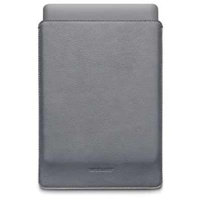 Image of WOOLNUT Leather Sleeve Case for MacBook Pro 13 &amp; Air 13/13.6 inch Charge in Full Grain Leather, Wool Felt Interior Tailor Made Fit Scandinavian Design Grey