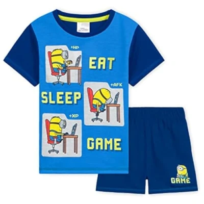 Image of MINIONS Boys Short Pyjamas Set, Soft Breathable Lounge Wear Gifts (Blue, 7 8 Years)