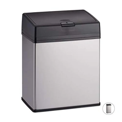 Image of Relaxdays Bathroom Bin, Stainless Steel Indoor Dustin for the &amp; Kitchen, Push Function, 3 L, Silver