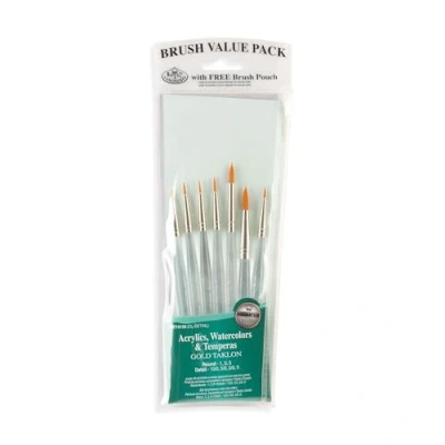 Image of Royal &amp; Langnickel 325155 and Detail Taklon Variety Brush Set Gold (Pack of 7)