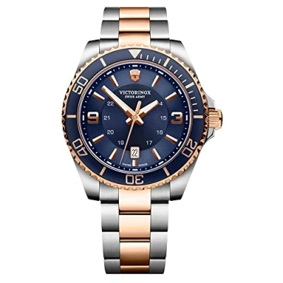 Image of Victorinox Men’s Watch Maverick Large Ø 43 mm, Swiss Made, Analogue Quartz, Water Resistant up to 100 m, Blue/Silver/Rosé Gold