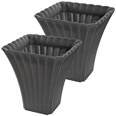 Image of URBNLIVING Tall Square Concrete Effect Flower Plant Pot Indoor Outdoor Garden Patio Planter (Light Grey, 2)