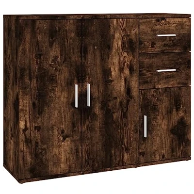 Image of vidaXL Sideboard in Smoked Oak Resistant Engineered Wood Contemporary Design with Ample Storage Space Ideal for Living Room Décor