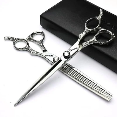 Image of Professional 6/7/8 inch Hairdressing Scissors Japanese 440C Cobalt Alloy Steel Hair Shears for Barbers Cutting Thinning (7 inches, 2 Pieces B)