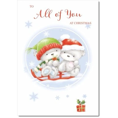 Image of doodlecards To All Of You Christmas Card Cute Bears on Sled Medium Size for with Plain Envelope