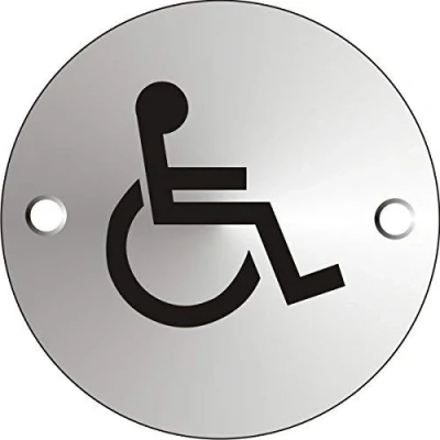 Image of Seco Wheelchair Pictogram Sign, 72mm Diameter 1.5mm Satin Anodised Aluminium