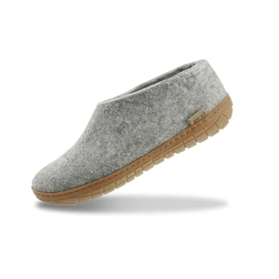 Image of GLERUPS Indoor Outdoor Slippers Men &amp; Women with Rubber Sole (Grey) Unisex Wool Slipper Shoes Comfy Cosy Gents and Ladies