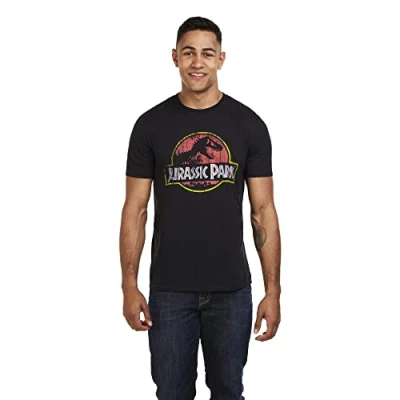 Image of Jurassic Park Men&#039;s Distressed Logo T Shirt, Black (Black Blk), XL UK