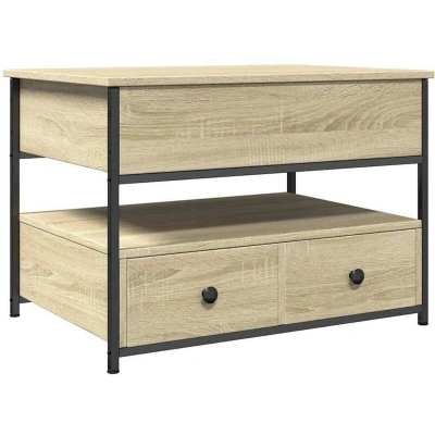 Image of vidaXL Sonoma Oak Lift Top Coffee Table Engineered Wood &amp; Metal with Hidden Storage, Adjustable Feet for Living Room Stability