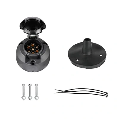 Image of BEIJISTAR 7 Pin Trailer Socket with Rubber Gasket, 12V Waterproof Connector, for Truck RV Cars Boat Caravan