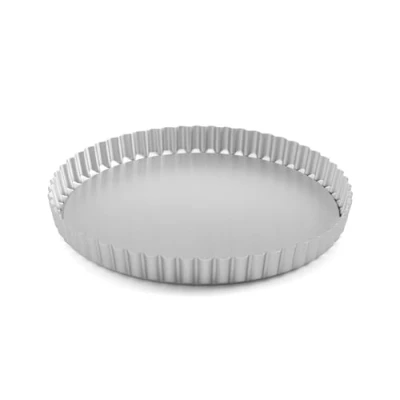 Image of Chabrias Ltd Professional Silver Aluminium Loose Base Fluted Flan Tin, Tart and Quiche Tin (12&quot;)