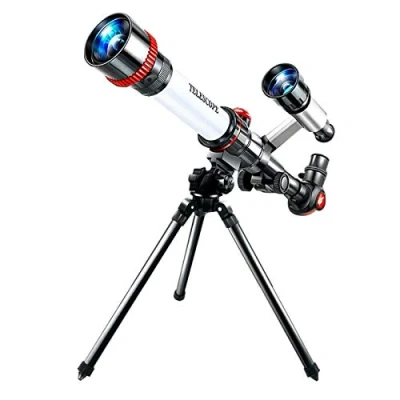 Image of Astronomical Telescope (20X 30X 40X) for Children HD Refractor Educational Sciences Beginners Reflector Professional Telescopes with Adjustable Tripod Finder Scope (White)