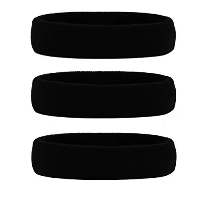 Image of Hanerdun sports headband, women men sweatbands, cotton terry, for running, biking, jogging, tennis, football 3PCS(BLACK)