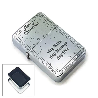 Image of Personalised Engraved Lighter with Let it Snow Christmas Design, Metal Tin Gift Box, Personalise Any Message