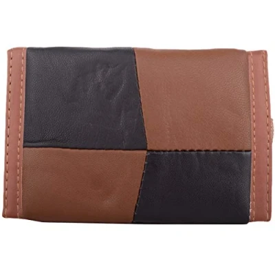 Image of Mens Tri Fold Leather Wallet/Coin Holder with Key Chain Black/Brown