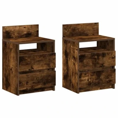 Image of vidaXL Bedside Cabinets/Nightstands with Drawers Smoked Oak Bedroom Side Tables 40x33x60 cm